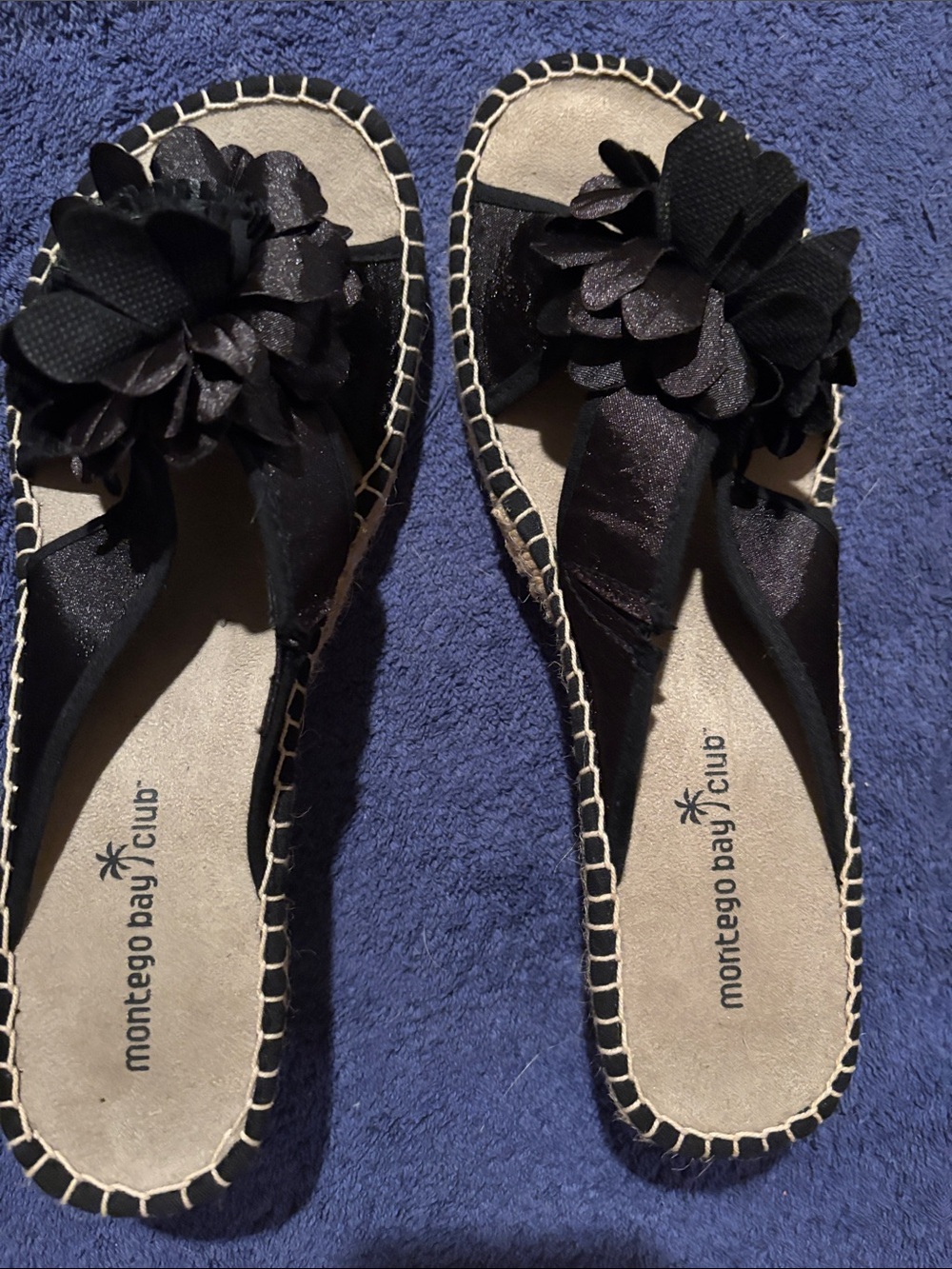 Montego Bay Club Black Floral Espadrille Slide